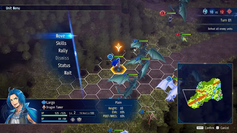 A tactical battle on a hexagonal map in BRIGANDINE ABYSS