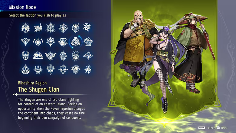 The Shugen Clan selected among 24 BRIGANDINE ABYSS Mission Mode factions